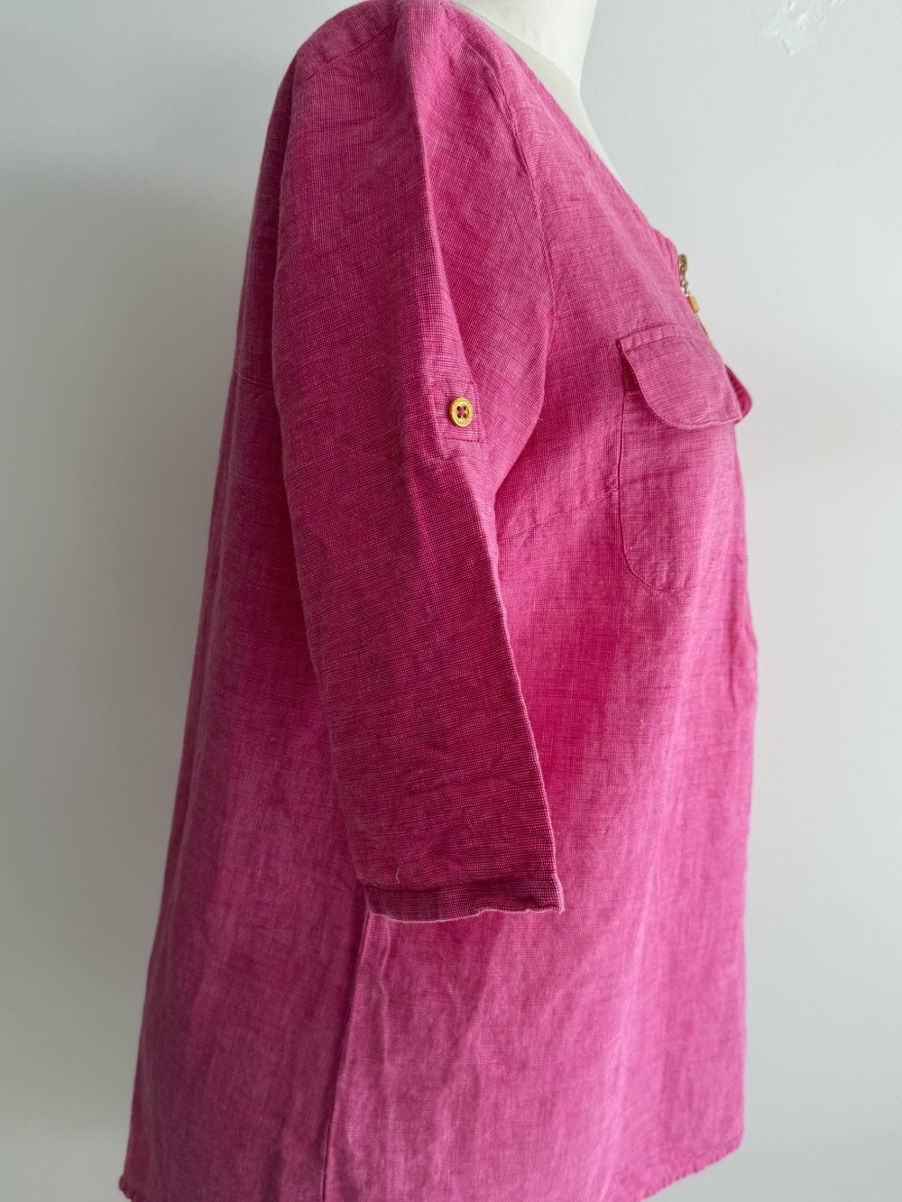 Ellen Tracy Hot Pink Zip-Front Linen-Blend Tunic - Picture 7 of 12